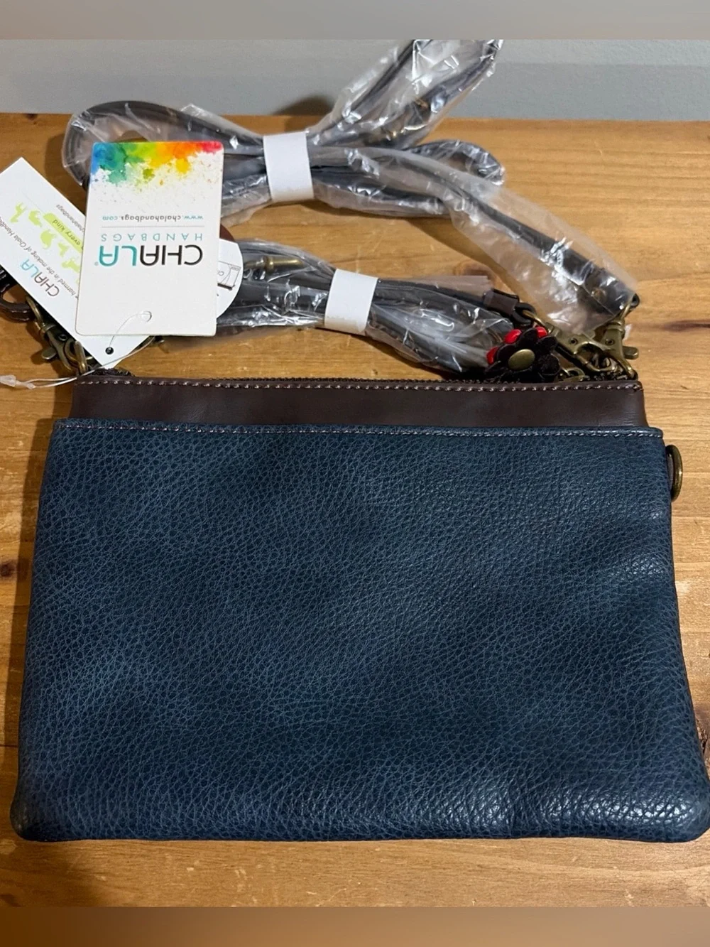 Chala Blue and Red Crossbody Bag with Cardinal Embroidery NWT